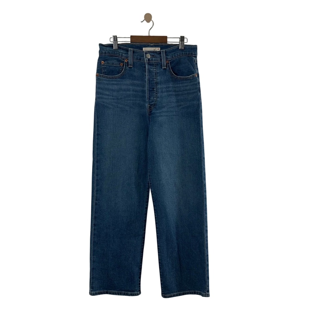 Levis Ribcage Straight Ankle Jeans Cotton Blend Womens 28 Medium Wash High Rise